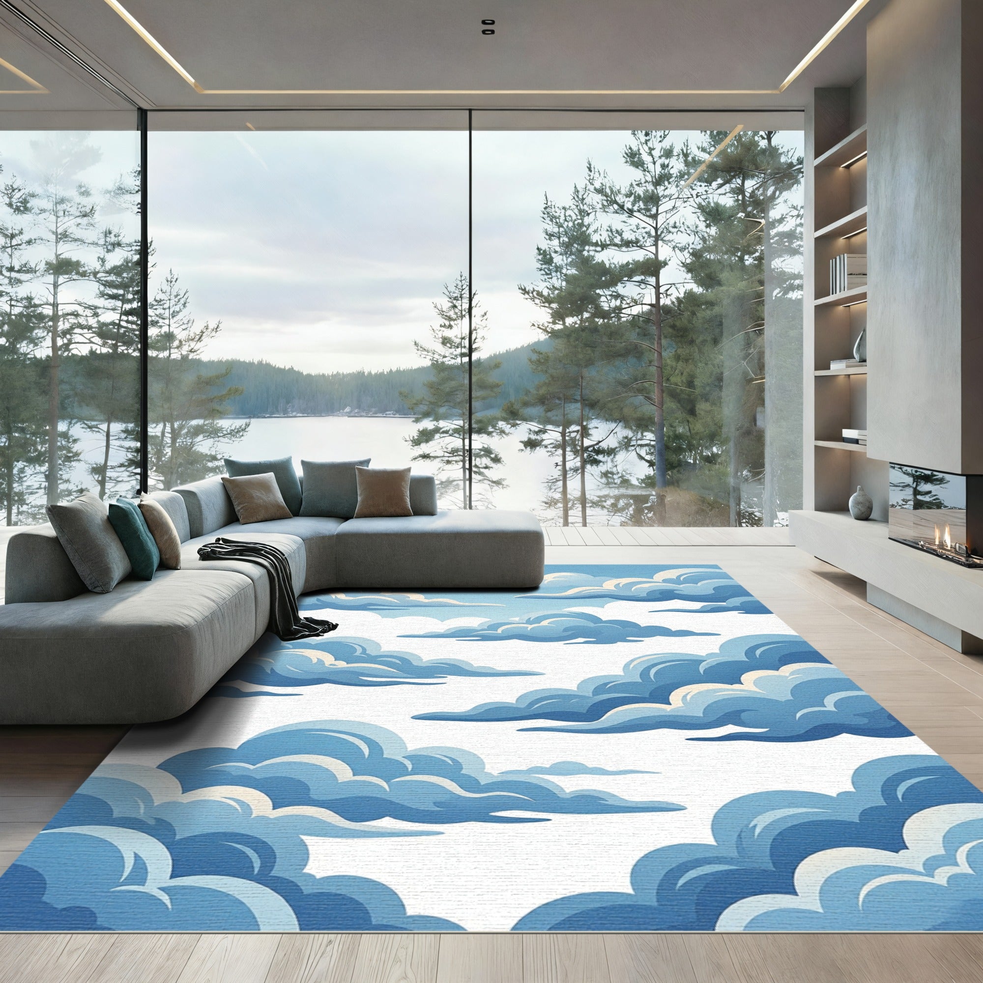 Dreamy Sky Blue Layered Cloud Rug