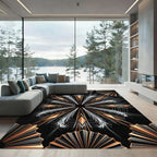 Art Deco Gold Geometric Obsidian Fan Rug