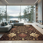 Gold Floral Medallion Burgundy Tapestry Rug