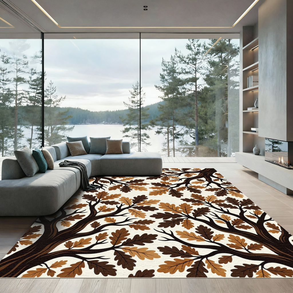 Dark Brown Oak Leaf Branches Rug