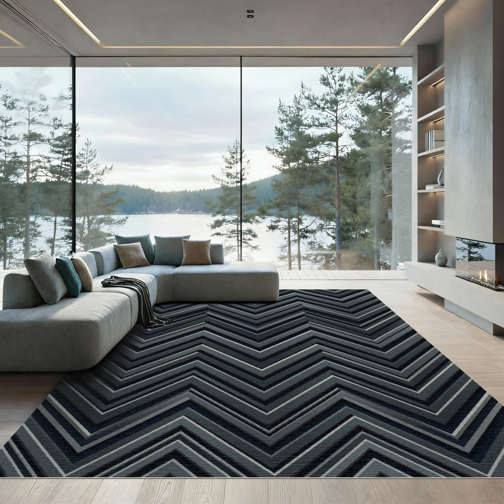 Sophisticated Charcoal Zigzag Chevron Texture Rug