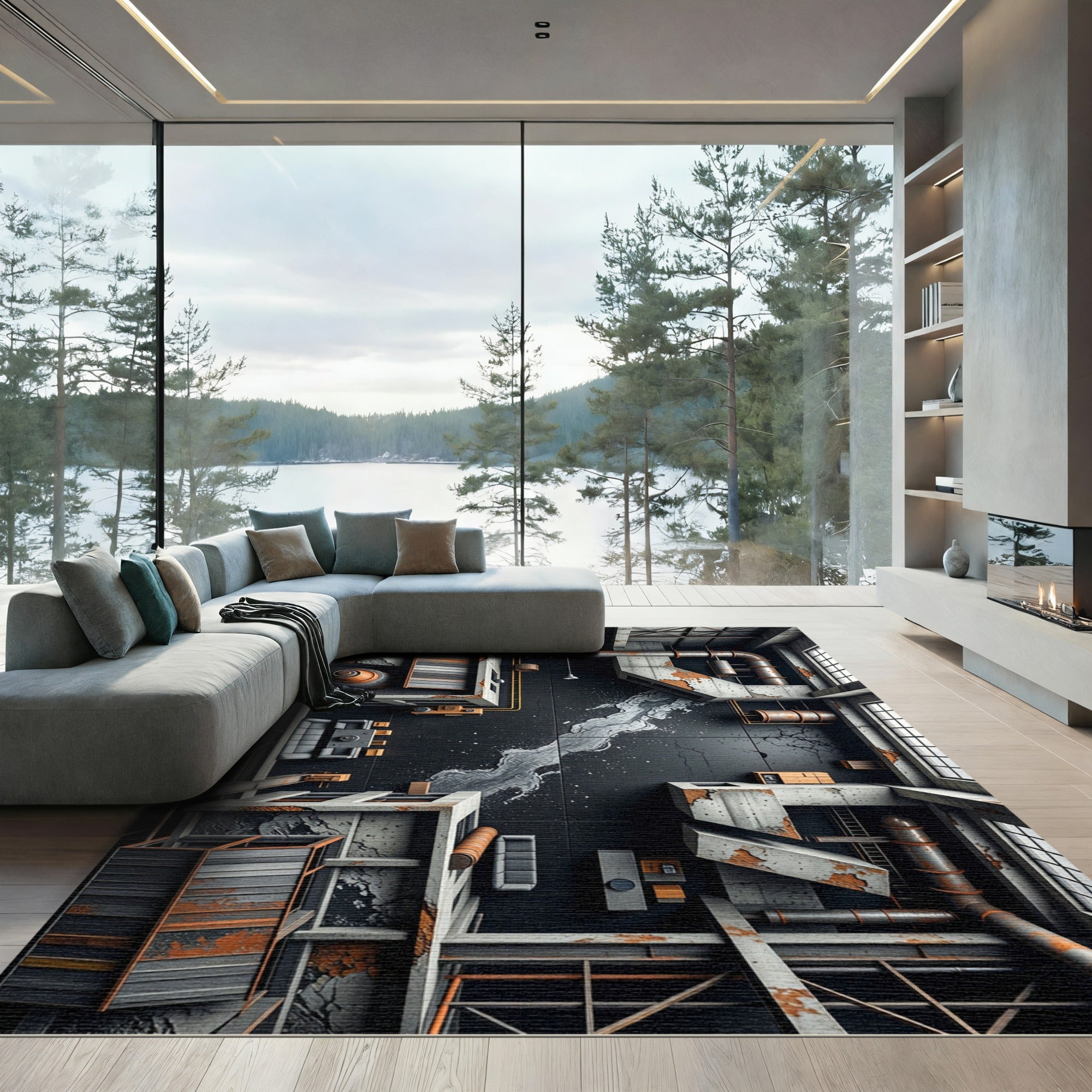 Industrial Concrete Rusty Metal Abstract Rug