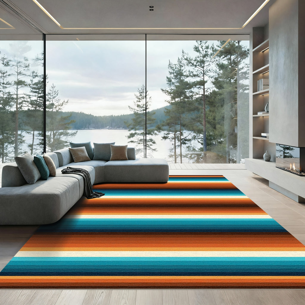 Retro Earthy Tone Horizontal Stripes Rug