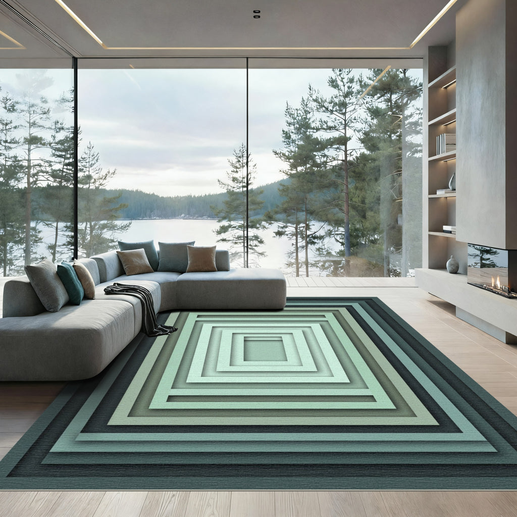 Cool Tones Layered Square Gradient Rug