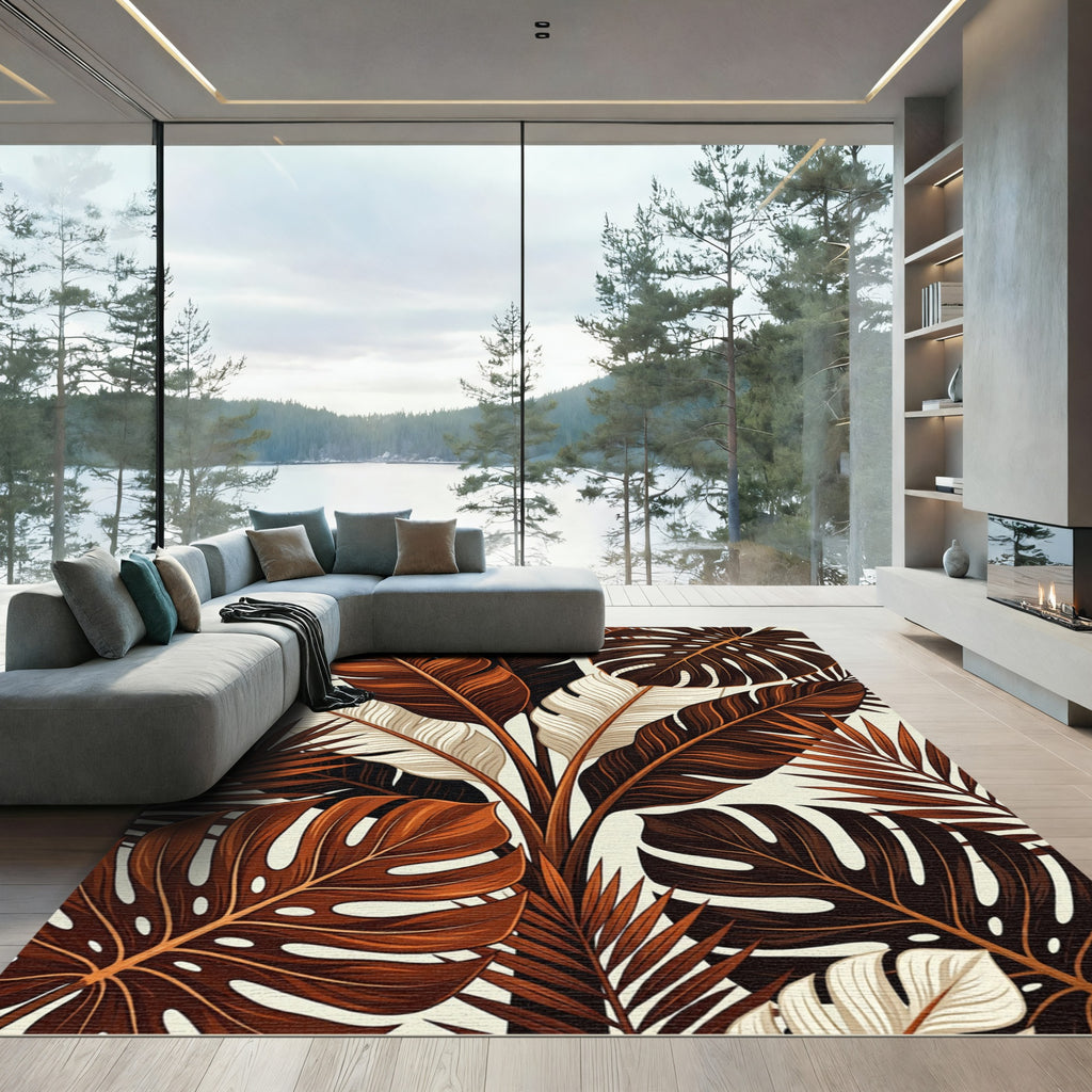Lush Earthy Tone Tropical Foliage Rug