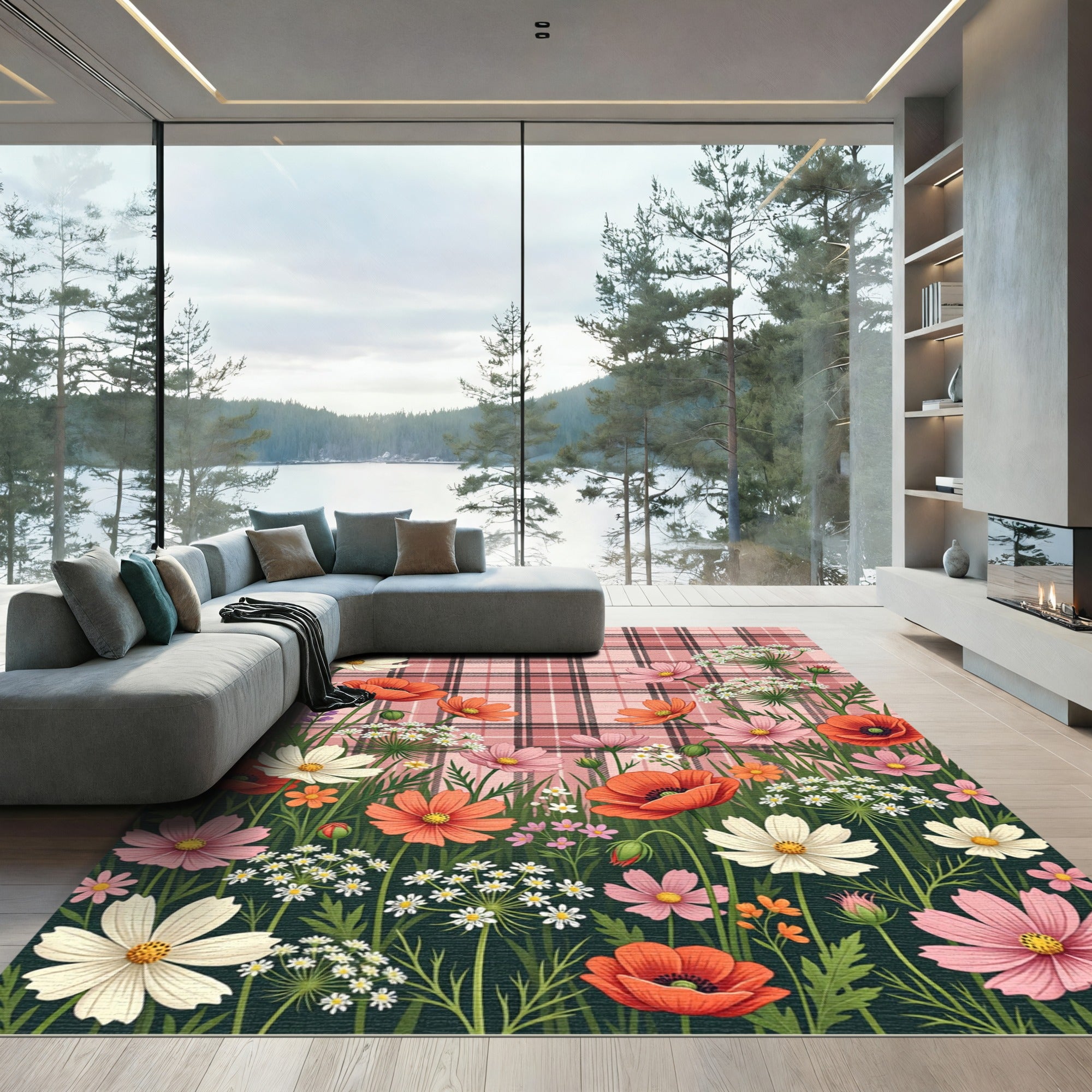Pink Plaid Wildflower Meadow Accents Rug