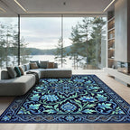 Azure Floral Ornamental Botanical Medallion Rug