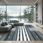 Modern Linear Monochrome Geometric Plaid Rug