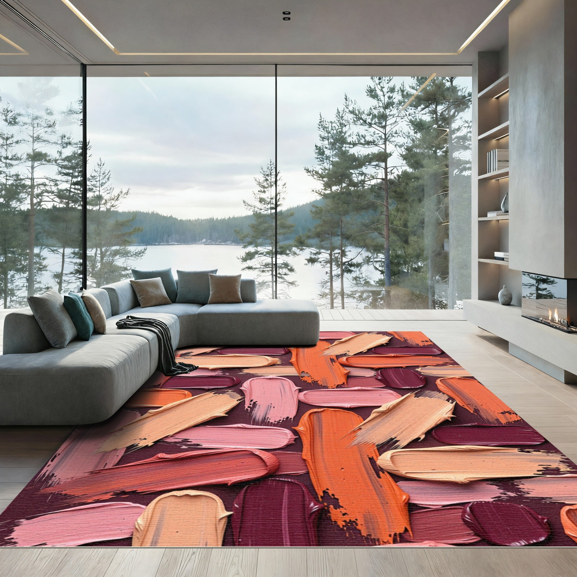 Abstract Pastel Swirl Paint Strokes Rug