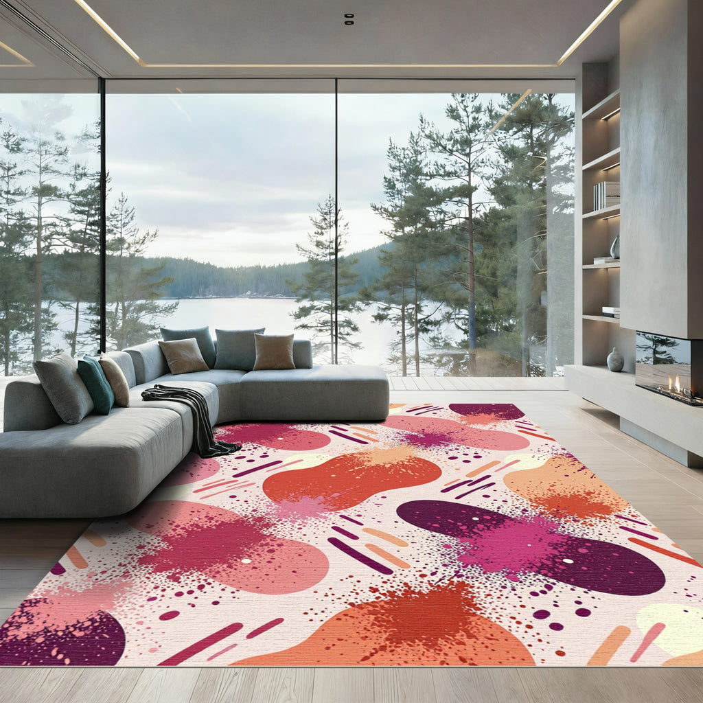 Crimson Pink Splatter Amoeba Movement Rug