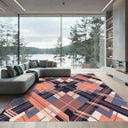 Coral Navy Diamond Intersecting Lines Rug