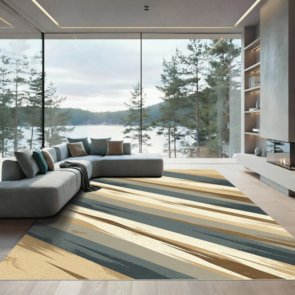 Neutral Earthy Tones Diagonal Abstract Stripe Rug