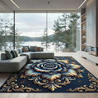Classic Blue Gold Floral Medallion Rug