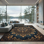 Gold Floral Medallion Slate Decorative Area Rug