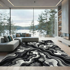 Monochrome Abstract Fluid Ink Swirl Rug