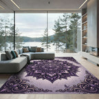 Ornate Amethyst Floral Mandala Scroll Rug