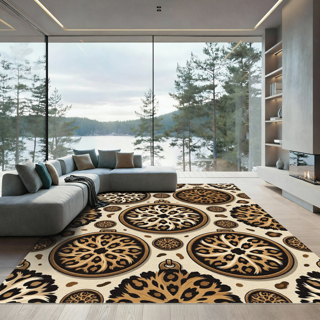 Leopard Medallion Round Ornate Rug