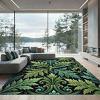 Emerald Botanical Scroll Leaf Art Rug