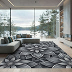 Elegant Monochrome Botanical Floral Art Rug