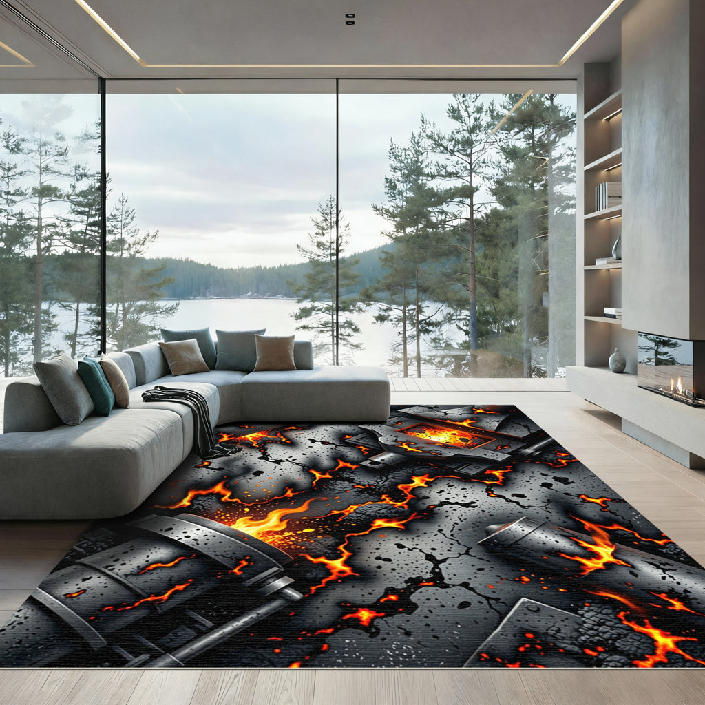 Industrial Fiery Metal Forge Rug