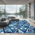Geometric Blue Sailboat Triangle Tile Rug