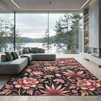 Elegant Pink Floral Lotus Garden Rug