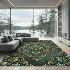 Emerald Teal Floral Medallion Rug
