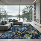 Deep Blue Grape Vine Leaf Garland Rug