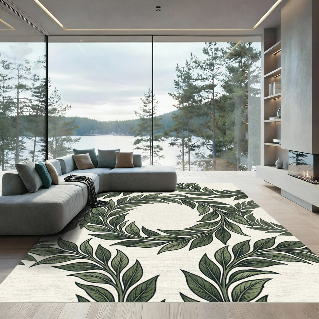 Green Leafy Wreath Arrangement Rug