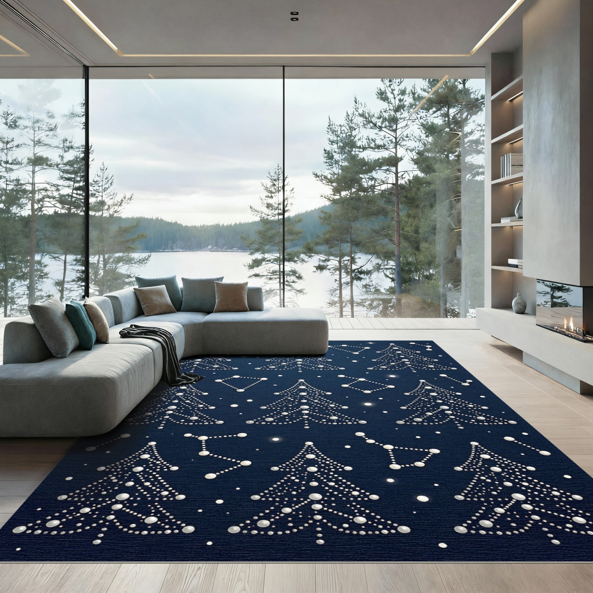 Celestial Navy Christmas Tree Constellation Rug