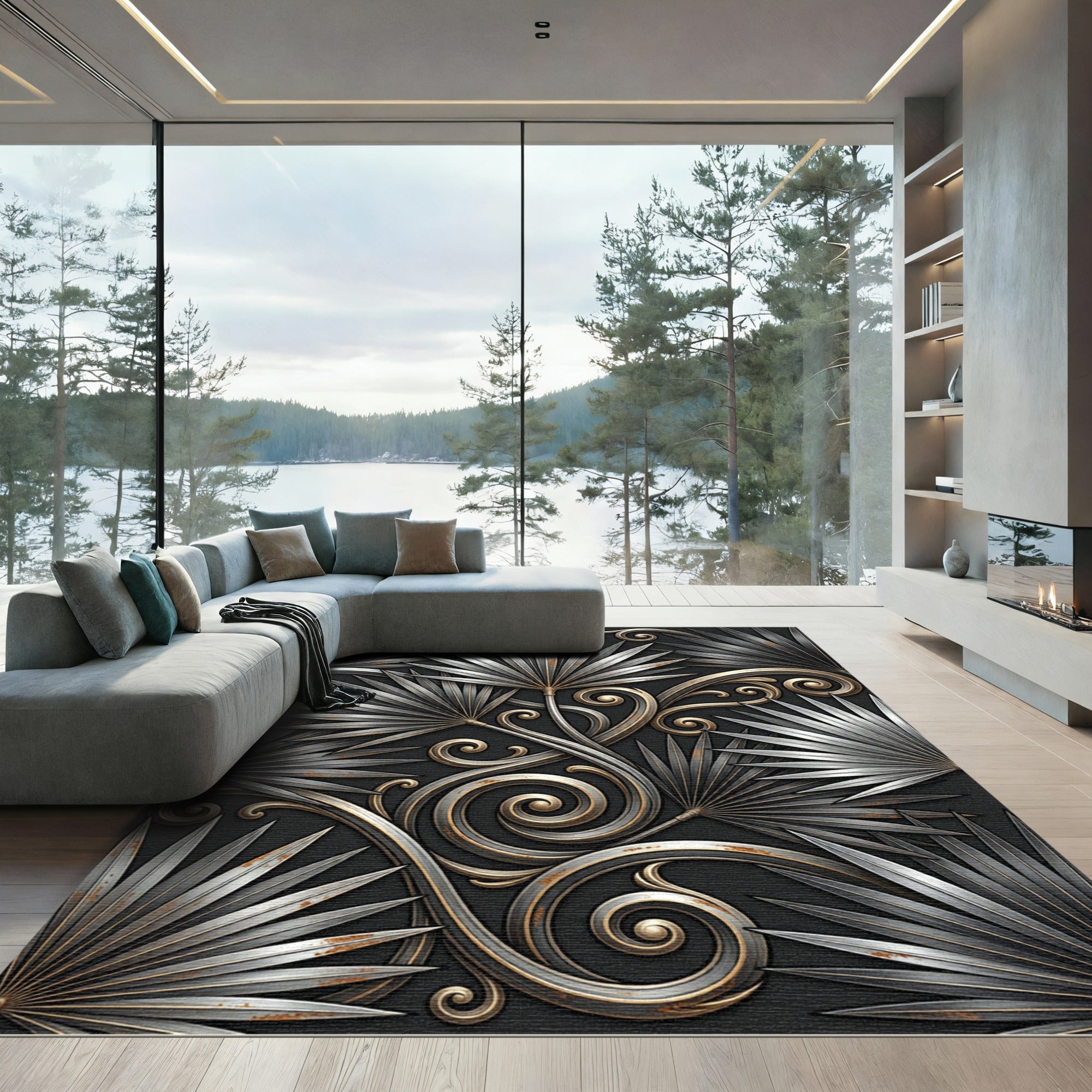 Art Deco Sterling Palm Swirls Rug
