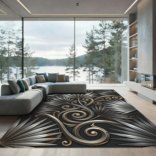Art Deco Sterling Palm Swirls Rug