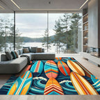 Retro Surfboard Wave Ocean Art Rug