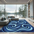 Blue Swirling Abstract Ocean Wave Rug