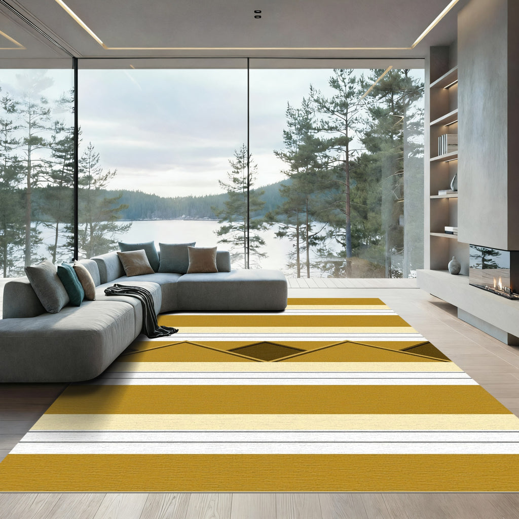 Golden Ochre Horizontal Stripe Geometric Rug