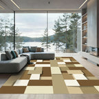 Earthy Tone Geometric Blocks Overlay Rug