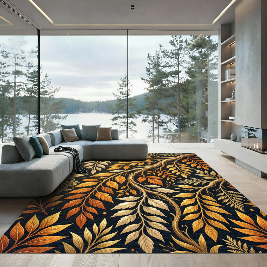Golden Autumn Foliage Branch Tapestry Rug
