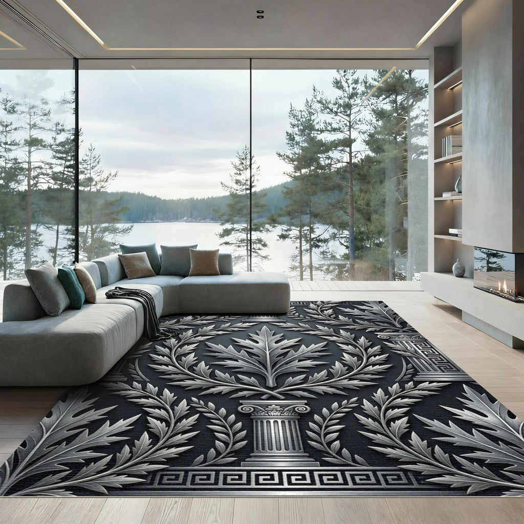 Greco Roman Leaf Column Detail Rug