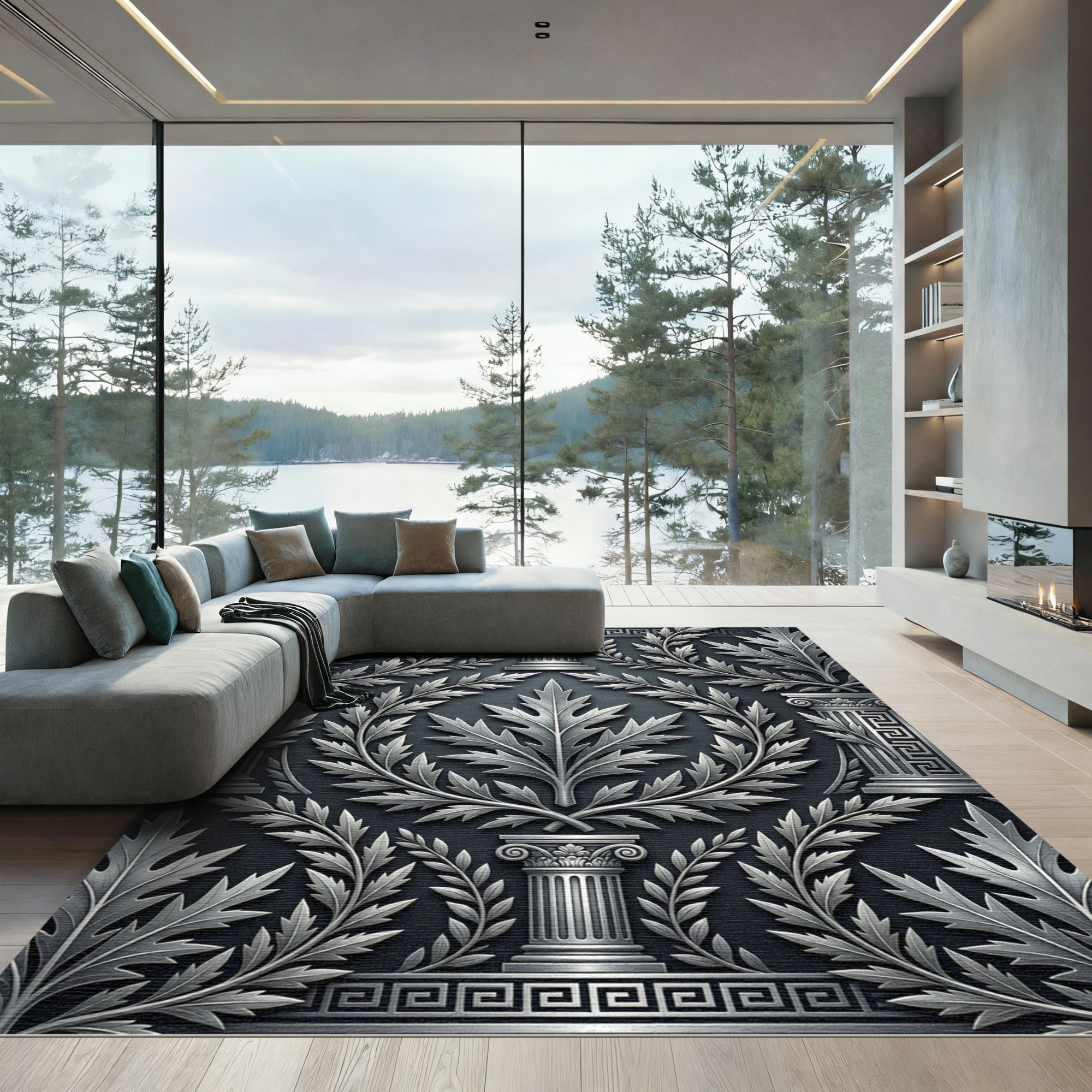 Greco Roman Leaf Column Detail Rug