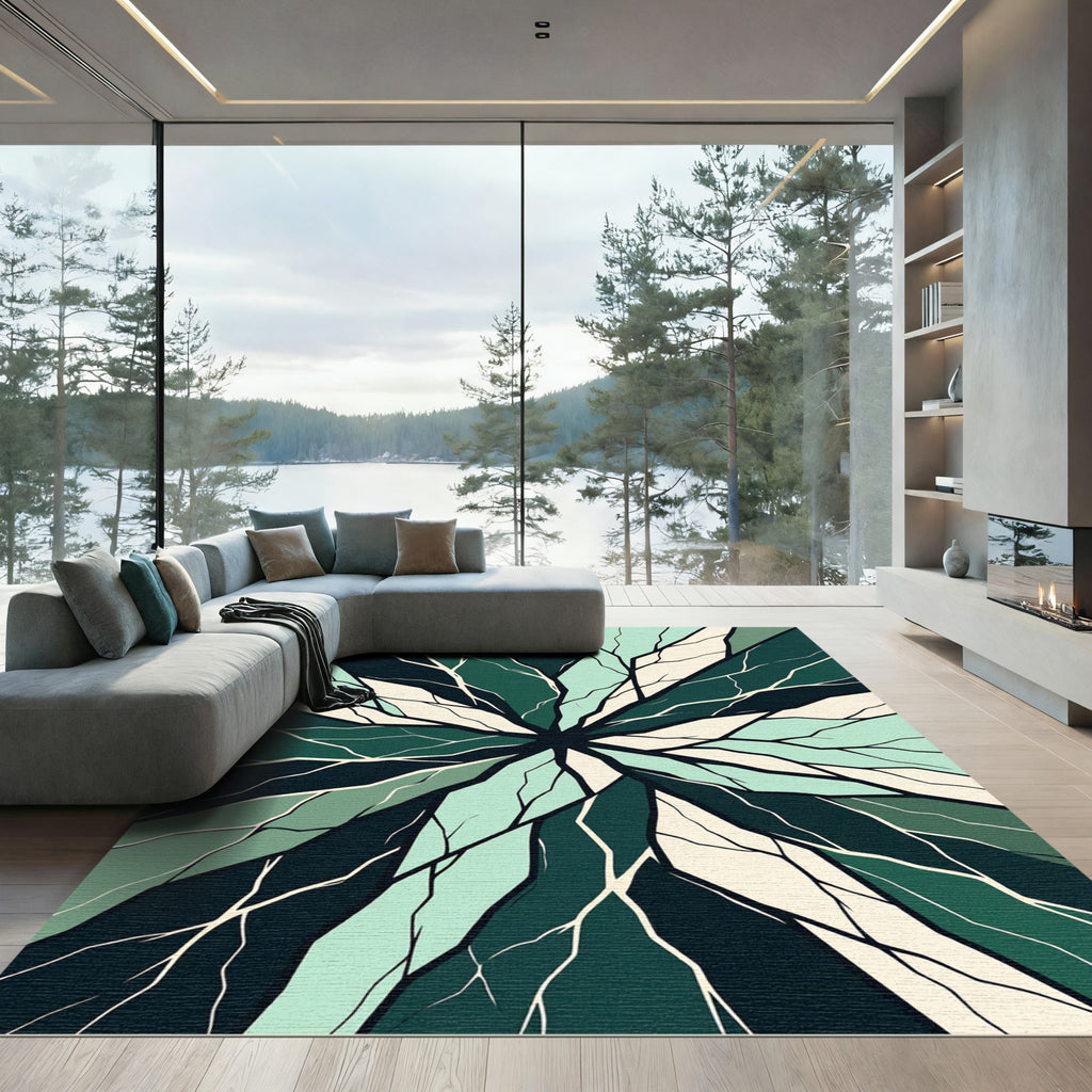 Emerald Teal Abstract Fragment Layout Rug
