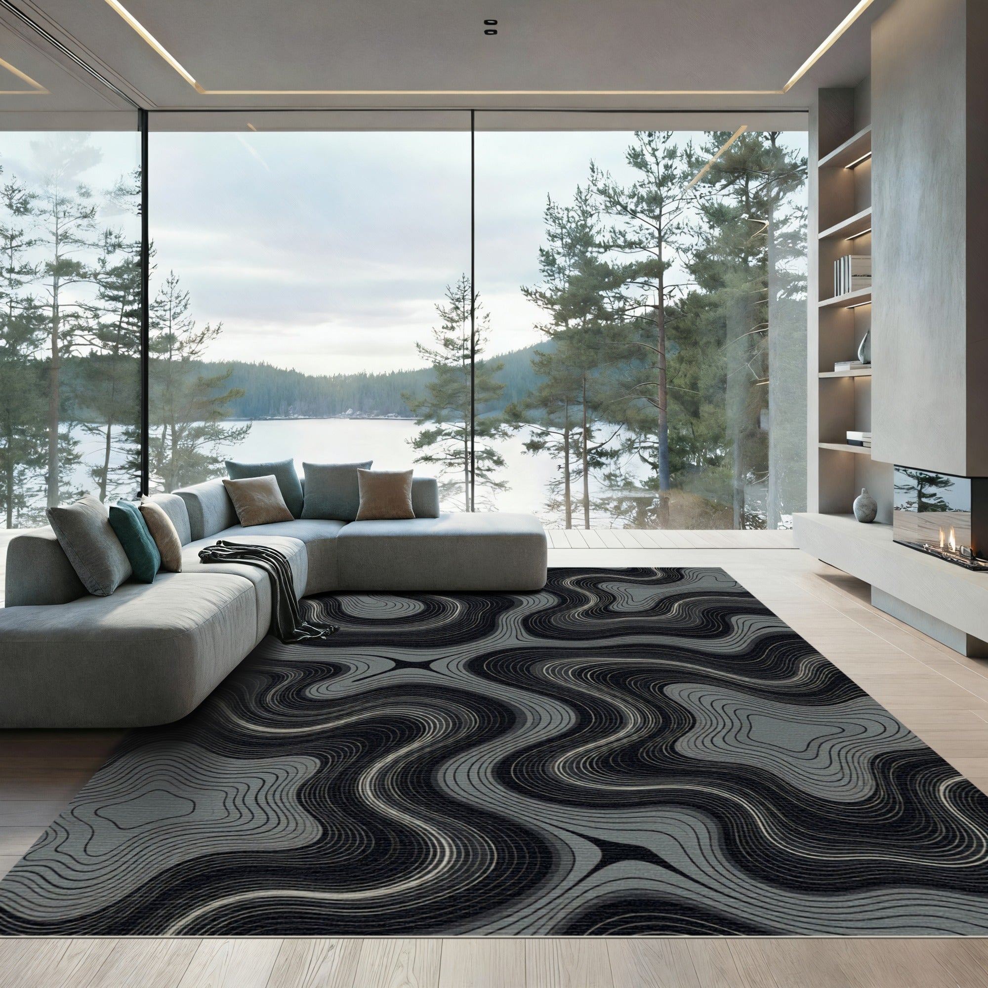 Dark Gray Wavy Contour Rug