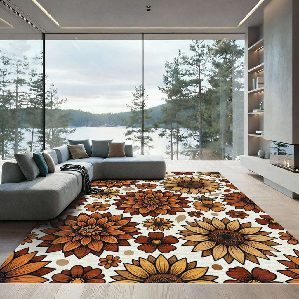 Autumnal Golden Floral Dahlia Sunflower Arrangement Rug