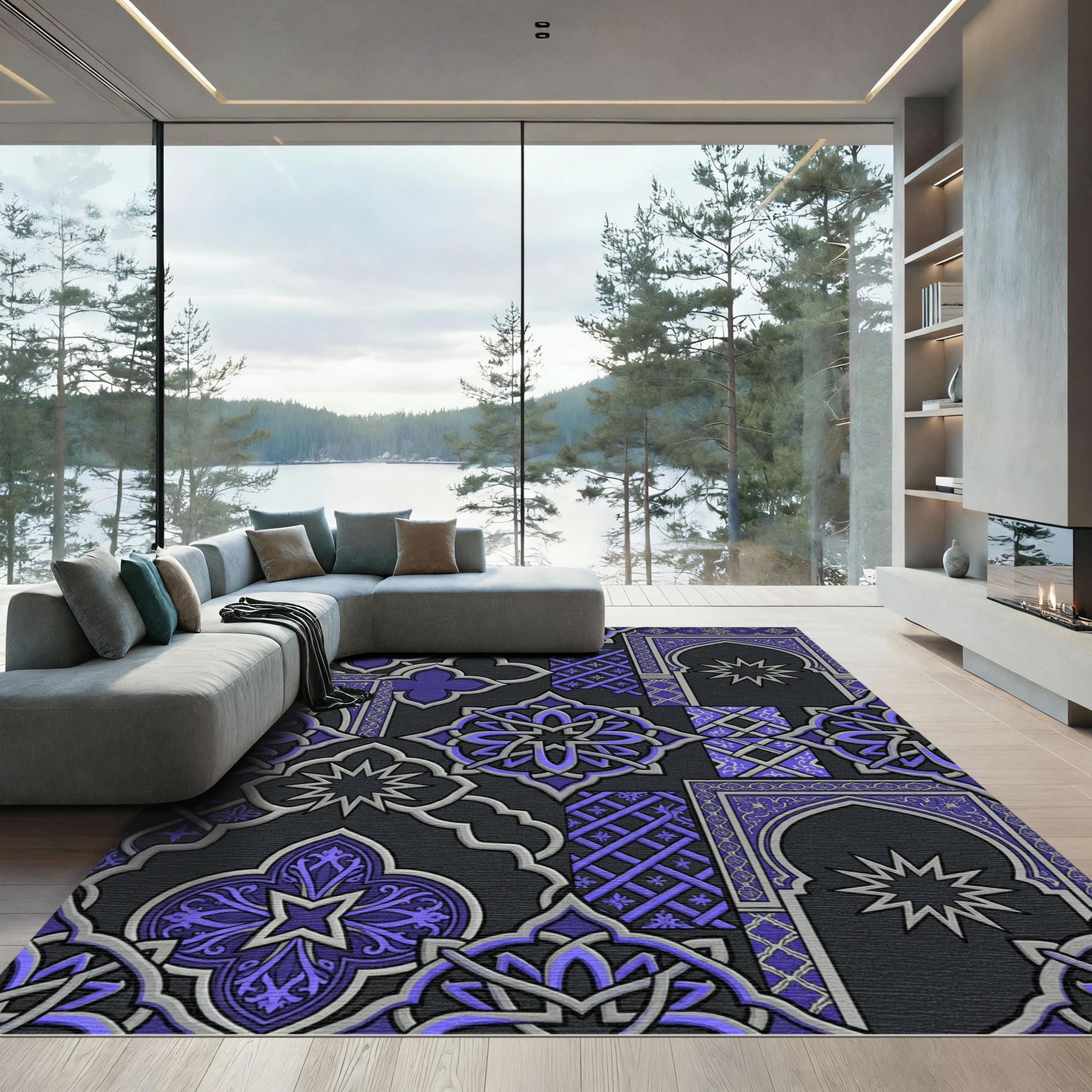 Deep Blue Geometric Arch Medallion Rug