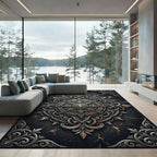 Ornate Metallic Silver Celestial Compass Rug