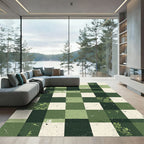Deep Forest Green Botanical Checkerboard Rug