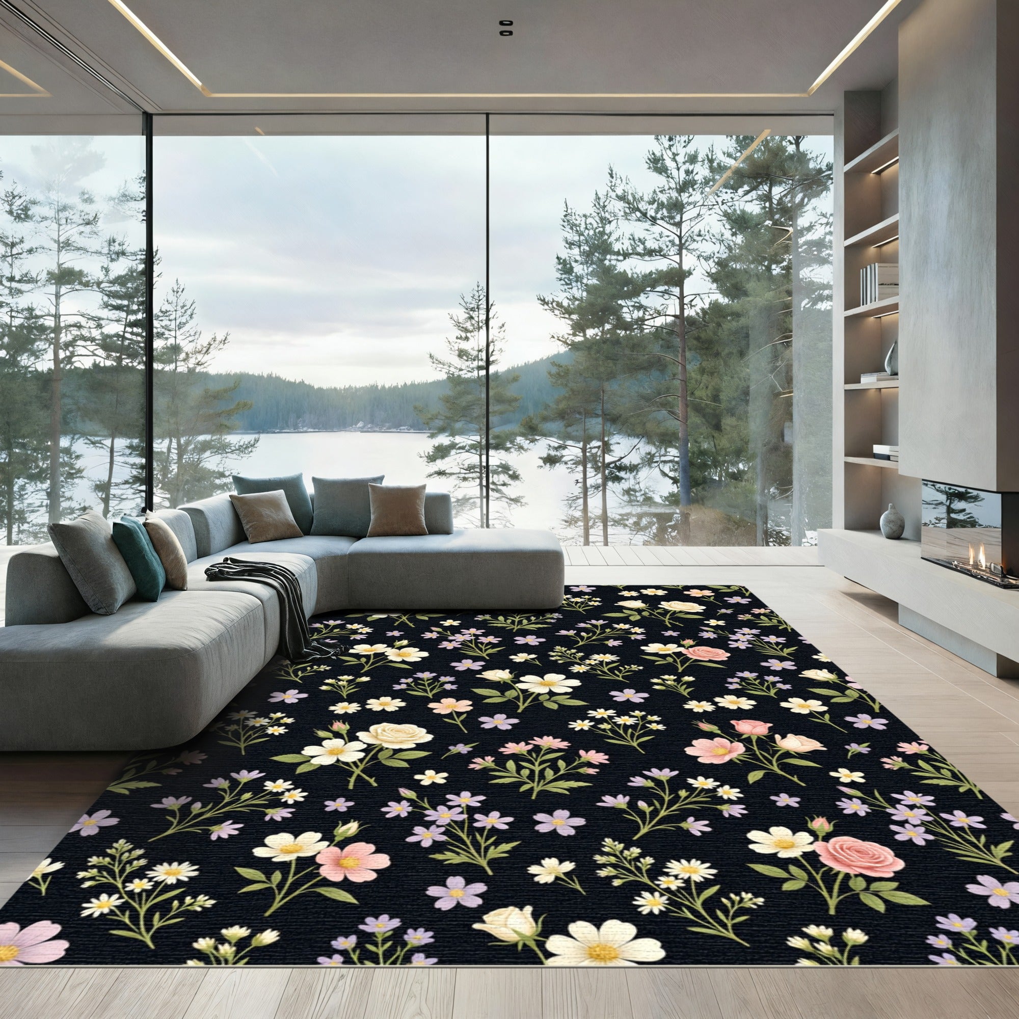 Whimsical Floral Branches Garden Rug