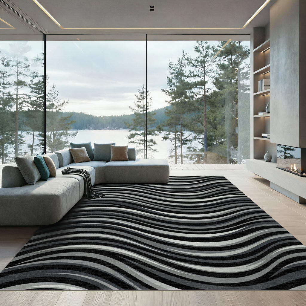 Monochromatic Rippling Stripe Abstract Rug