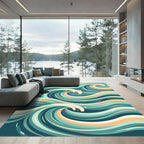 Abstract Teal and Peach Swirling Wave Rug