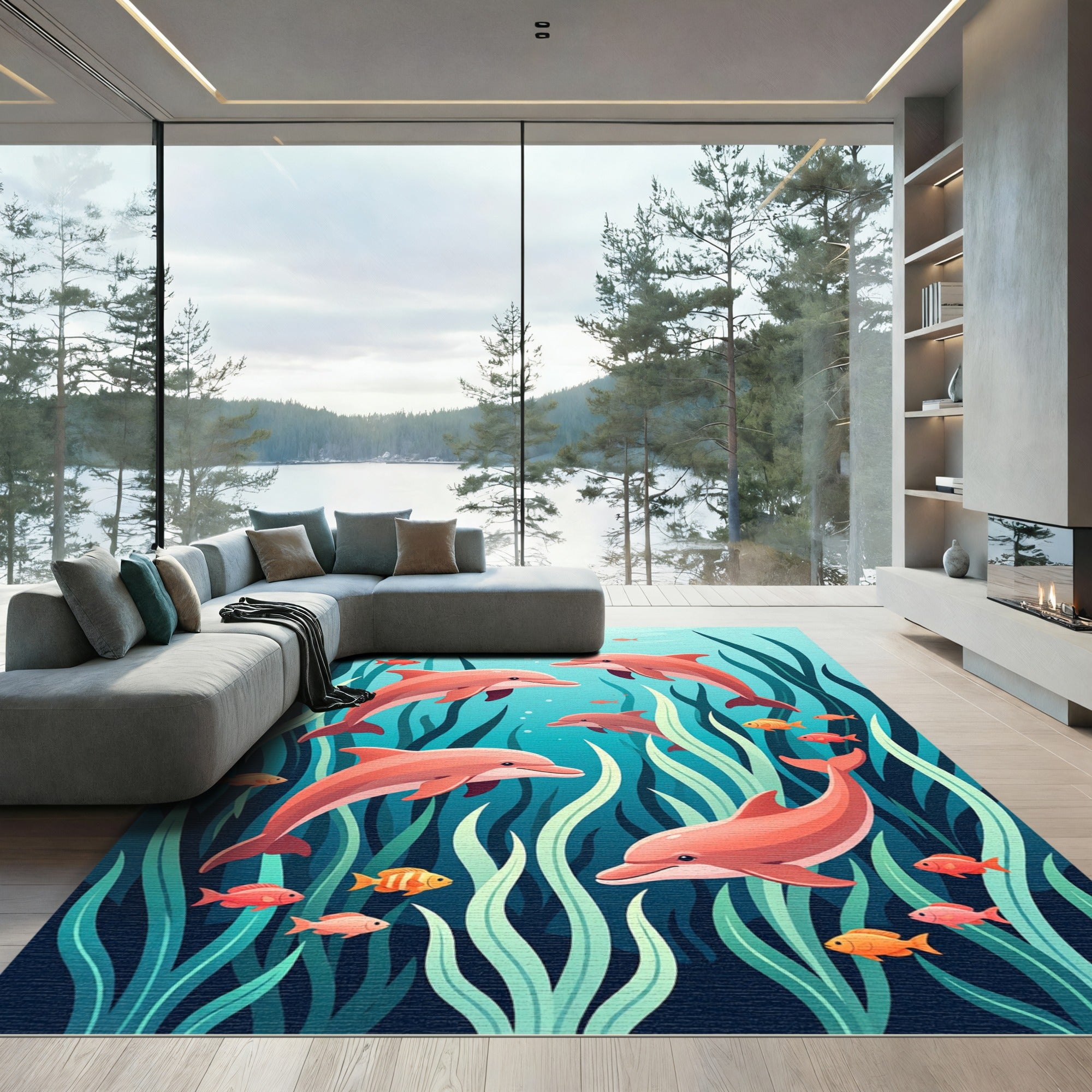 Coral Dolphin Underwater Sea Life Art Rug