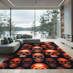 Bold Orange Skull Graphic Art Rug